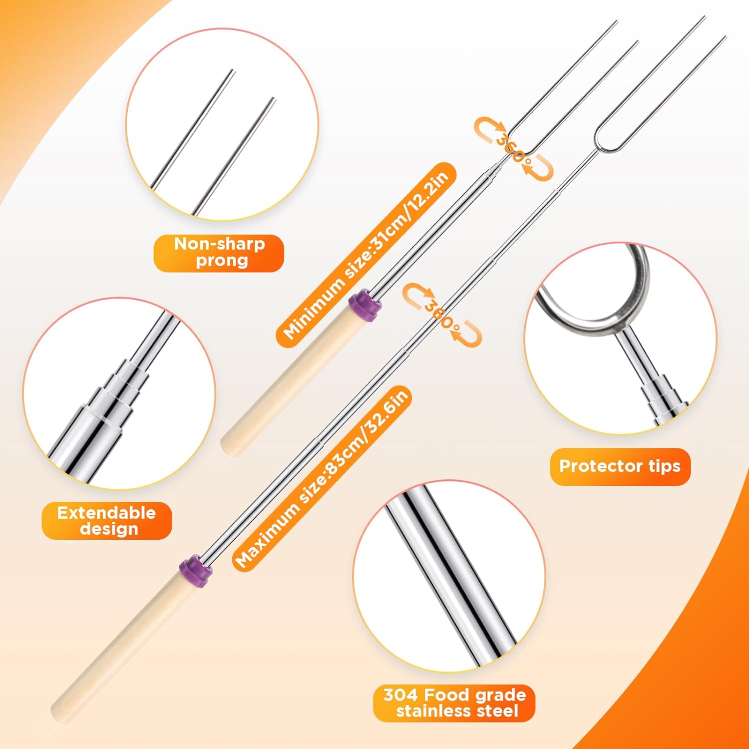 6Pcs Stainless Steel Telescopi - Corn Dog Stick ulasan dan harga